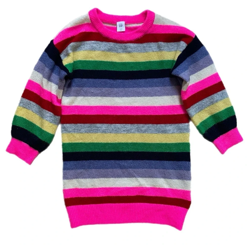 Vibrant Multicolor Striped Sweater Dress Girl 4T Long Sleeve Cozy Warm